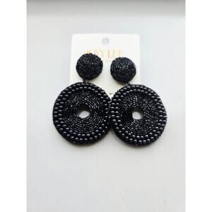 Kay Lee Black Beaded Circle Earrings New